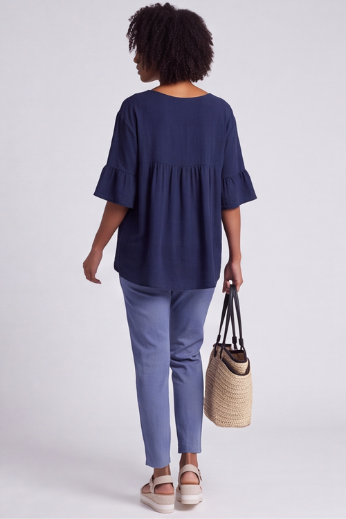 Arabella Cotton Tunic Top Navy - Image 9