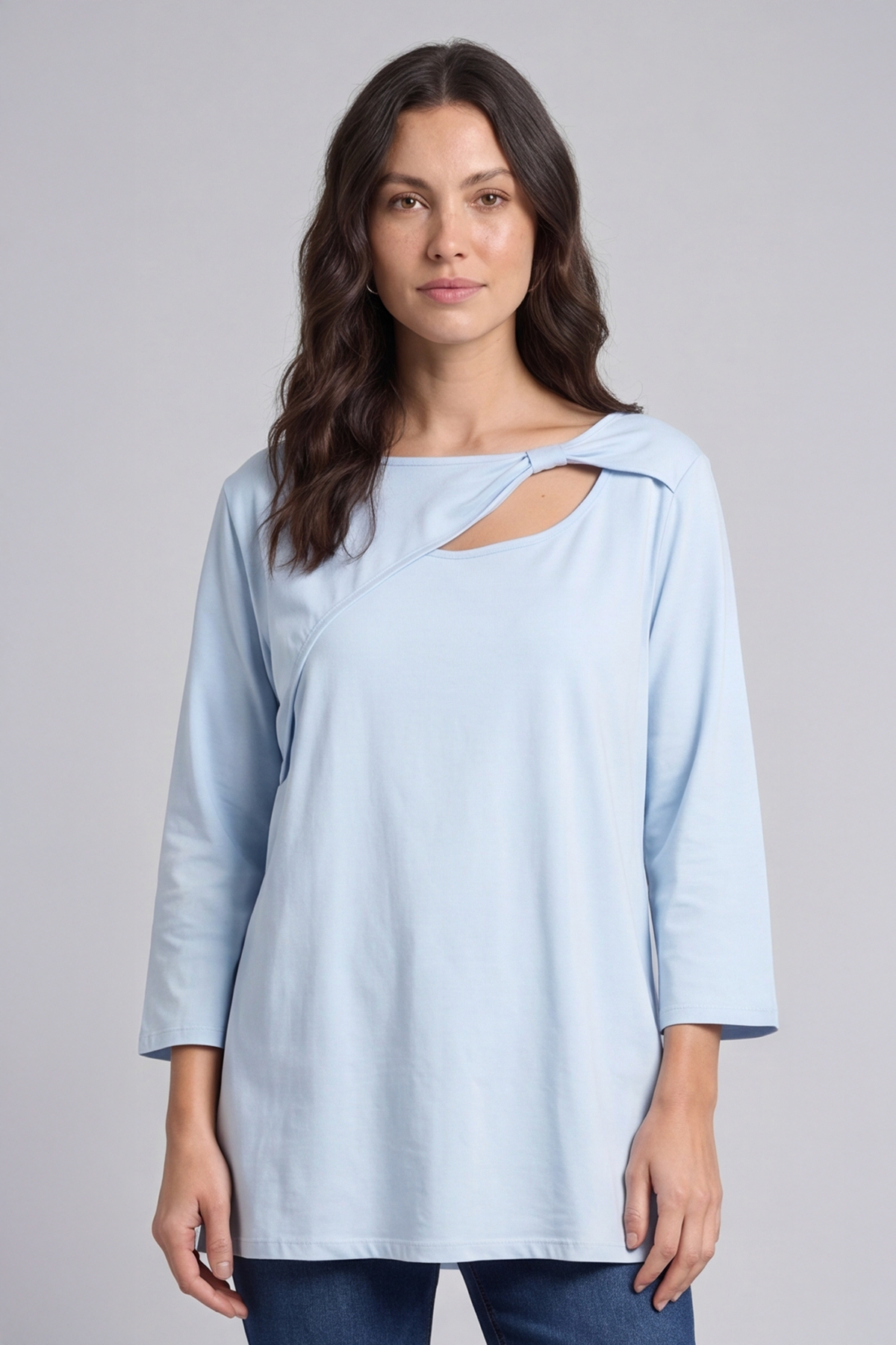 Gemma Knot Detail Cotton Top Light Blue