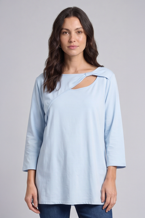 Gemma Knot Detail Cotton Top Light Blue - Image 2