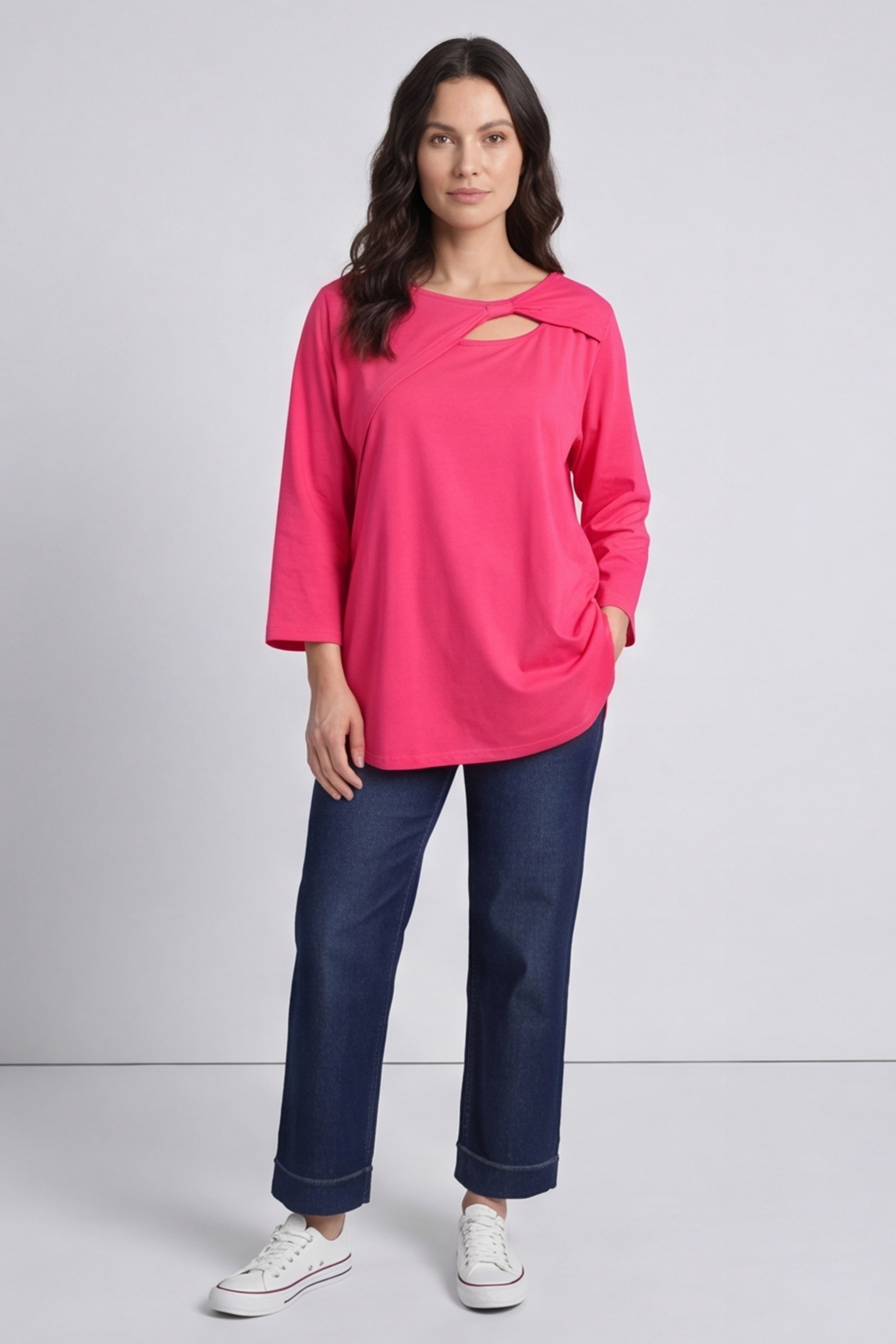 Gemma Knot Detail Cotton Top Fuchsia
