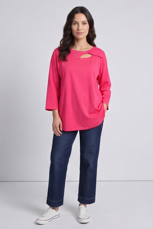 Gemma Knot Detail Cotton Top Fuchsia - Image 5