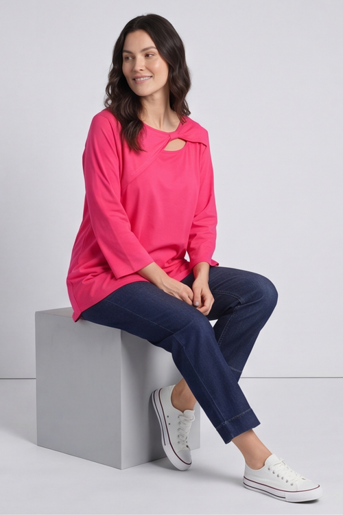 Gemma Knot Detail Cotton Top Fuchsia - Image 3
