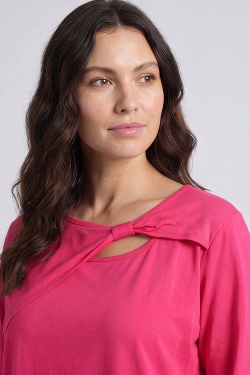 Gemma Knot Detail Cotton Top Fuchsia - Image 2