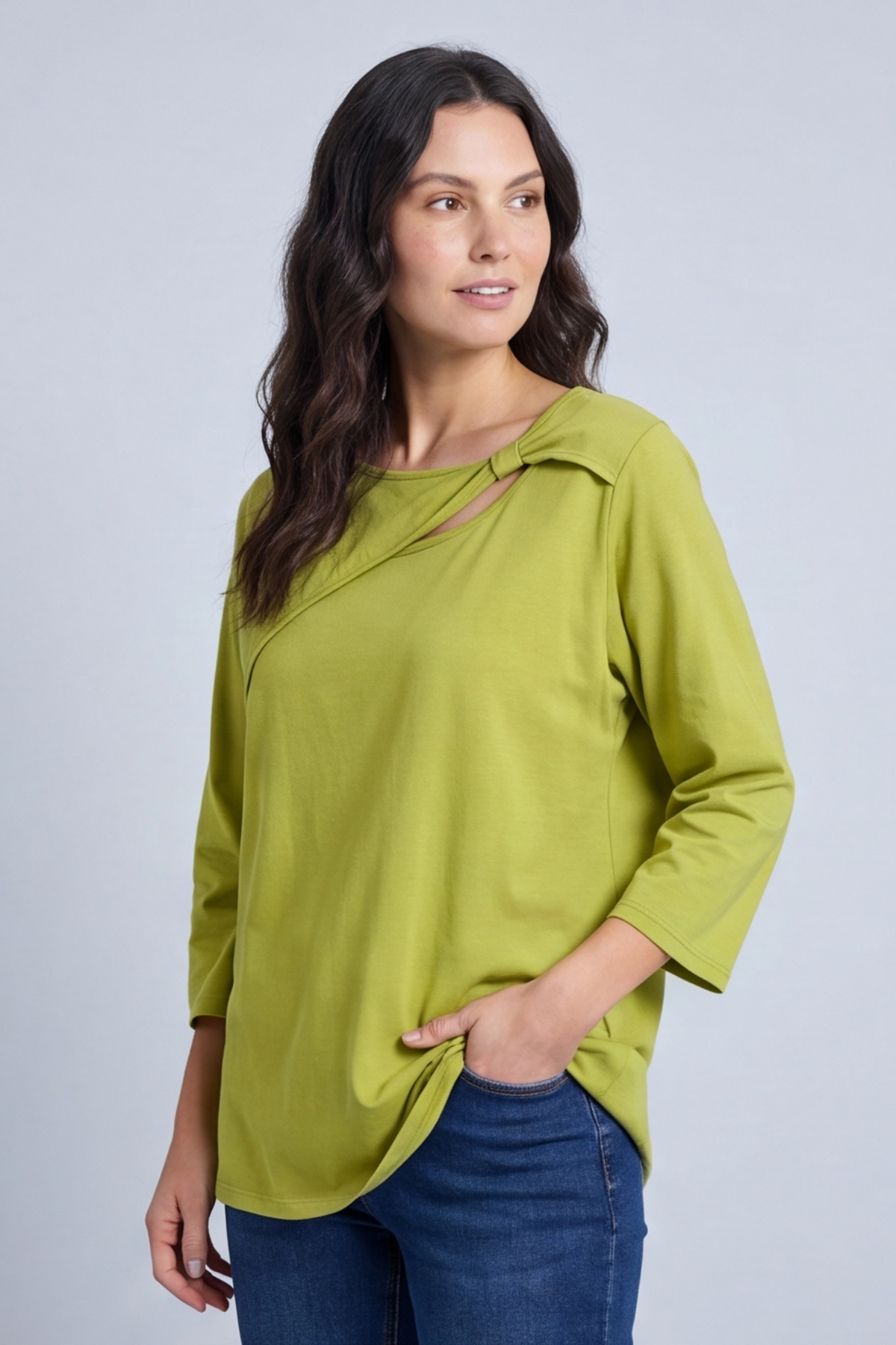 Gemma Knot Detail Cotton Top Olive