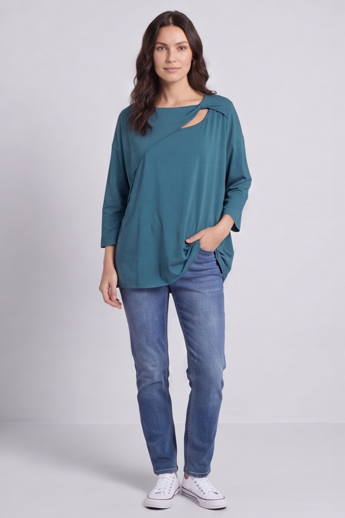 Gemma Knot Detail Cotton Top Teal