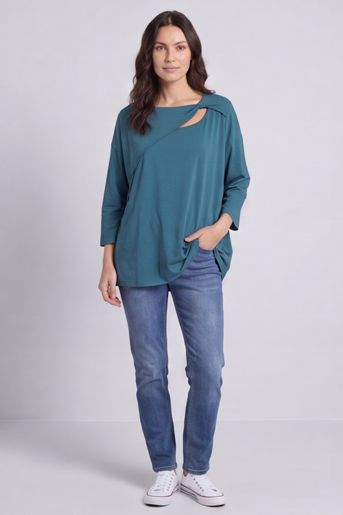 Gemma Knot Detail Cotton Top Teal - Image 3