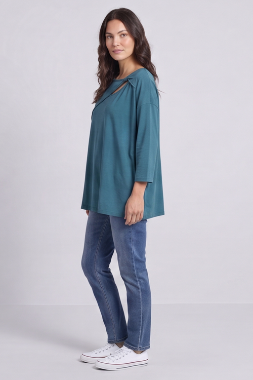 Gemma Knot Detail Cotton Top Teal - Image 4