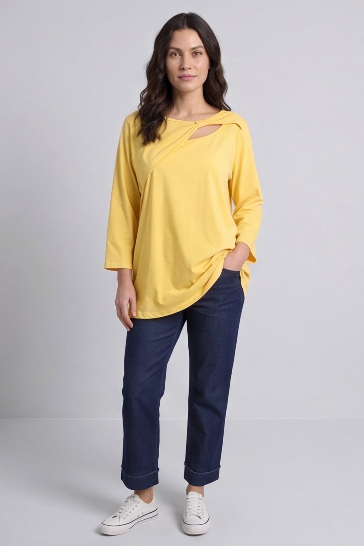 Gemma Knot Detail Cotton Top Yellow
