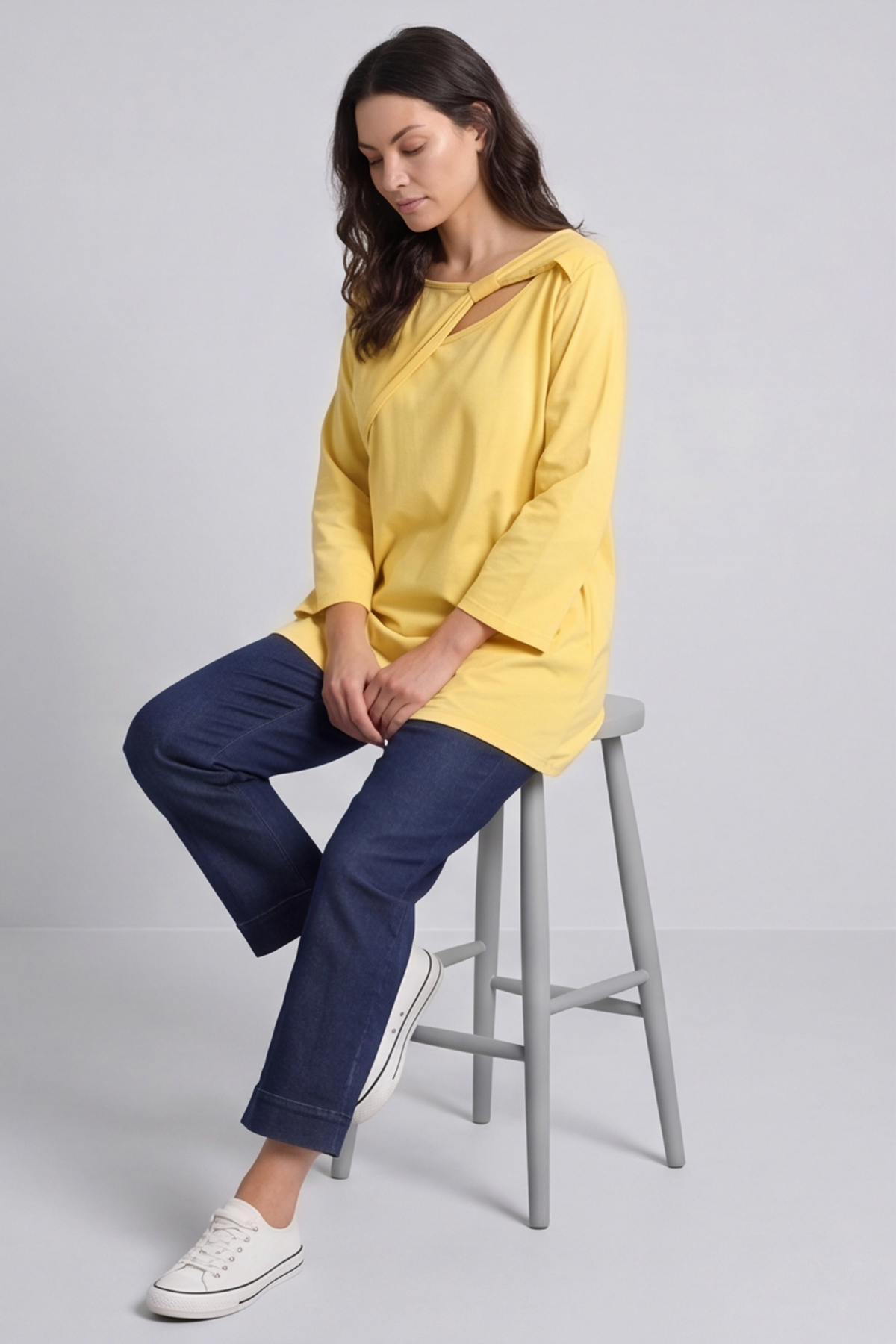 Gemma Knot Detail Cotton Top Yellow