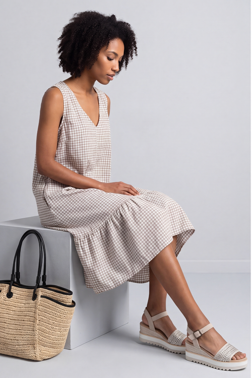 Imani Sleeveless Gingham Cocoa Dress - Image 2