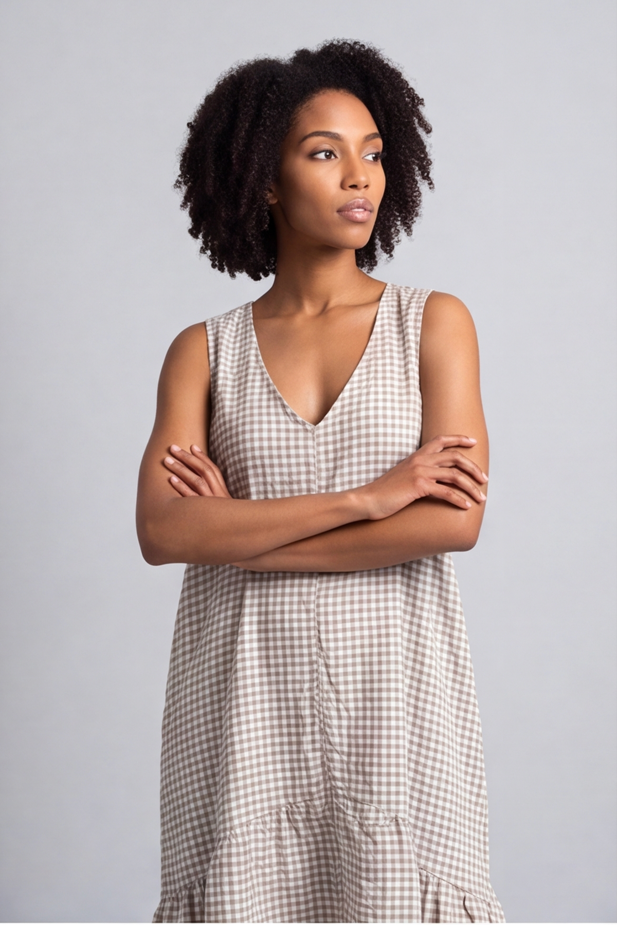 Imani Sleeveless Gingham Cocoa Dress
