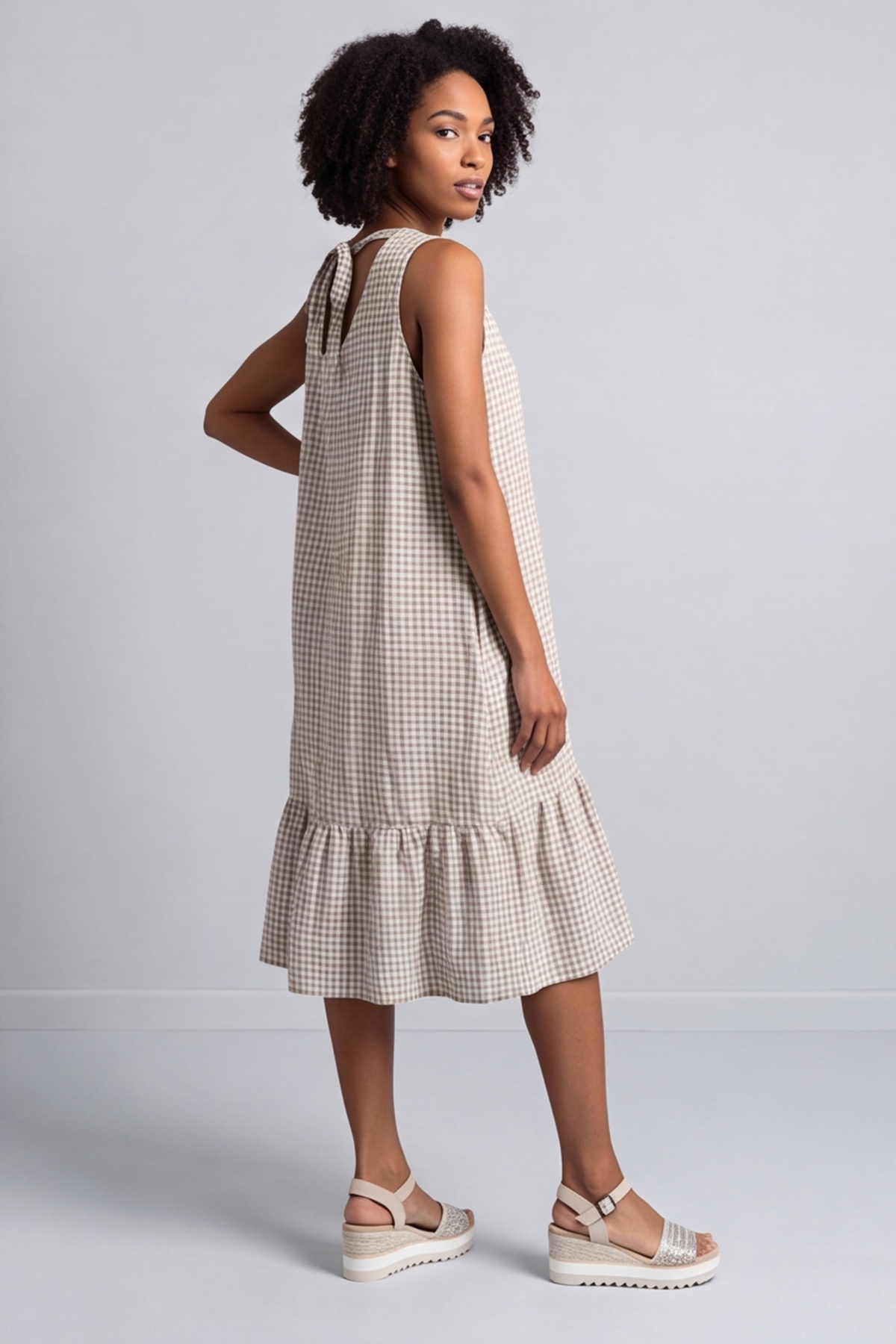 Imani Sleeveless Gingham Cocoa Dress