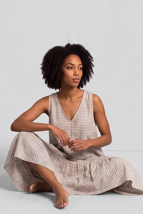 Imani Sleeveless Gingham Cocoa Dress - Image 6
