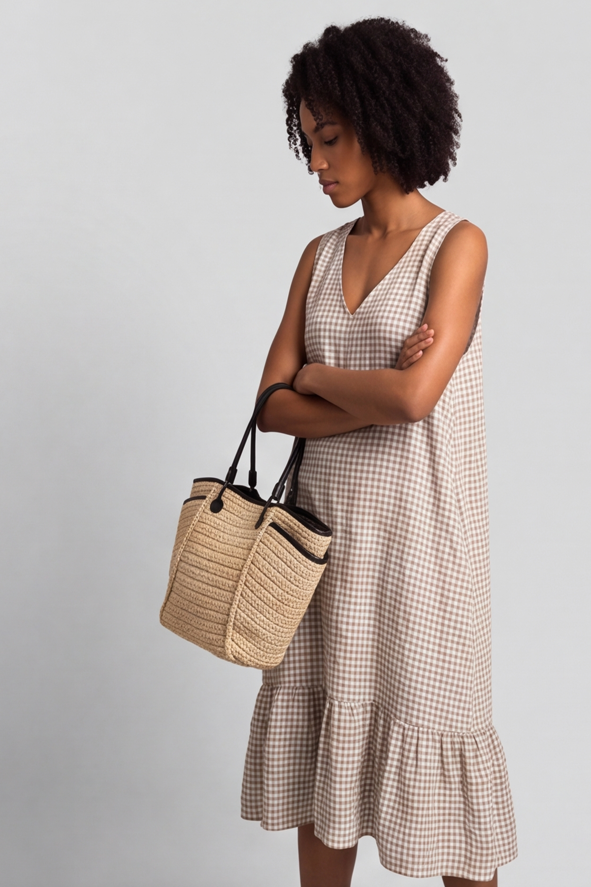 Imani Sleeveless Gingham Cocoa Dress
