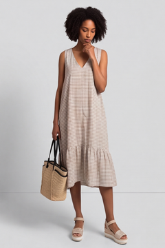 Imani Sleeveless Gingham Cocoa Dress