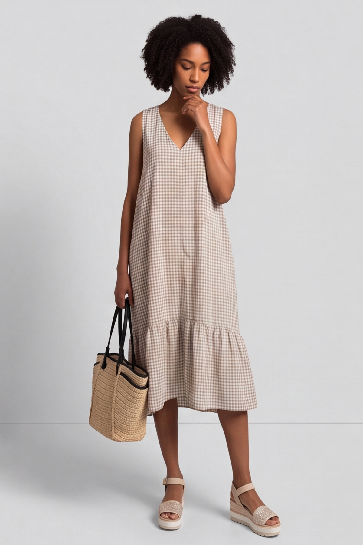 Imani Sleeveless Gingham Cocoa Dress
