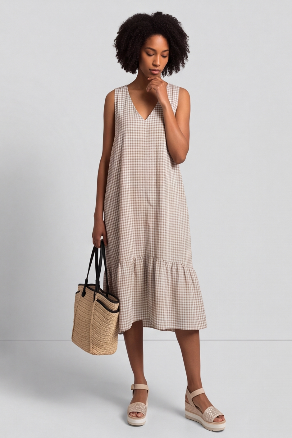 Imani Sleeveless Gingham Cocoa Dress