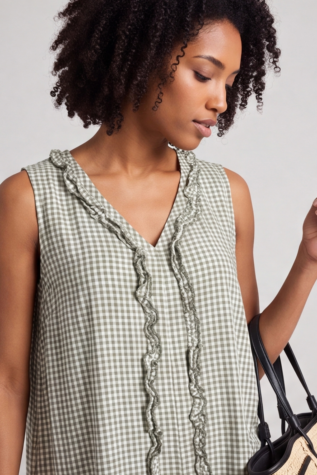 Astrid Gingham Vest Top Khaki