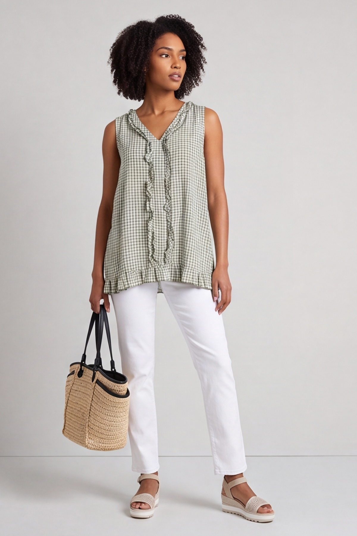 Astrid Gingham Vest Top Khaki