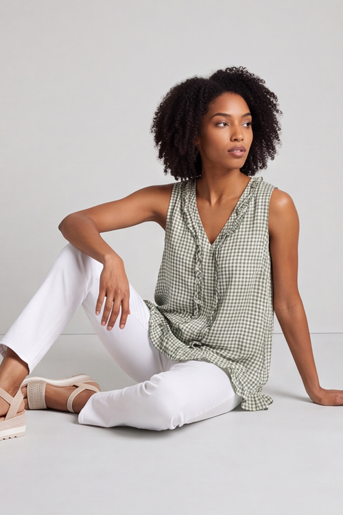 Astrid Gingham Vest Top Khaki - Image 5