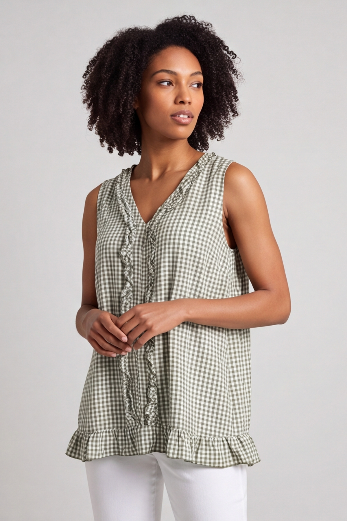 Astrid Gingham Vest Top Khaki