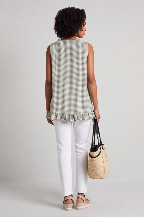 Astrid Gingham Vest Top Khaki - Image 3