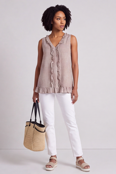Astrid Gingham Vest Top Cocoa