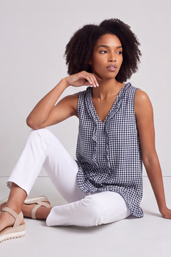 Astrid Gingham Vest Top Navy