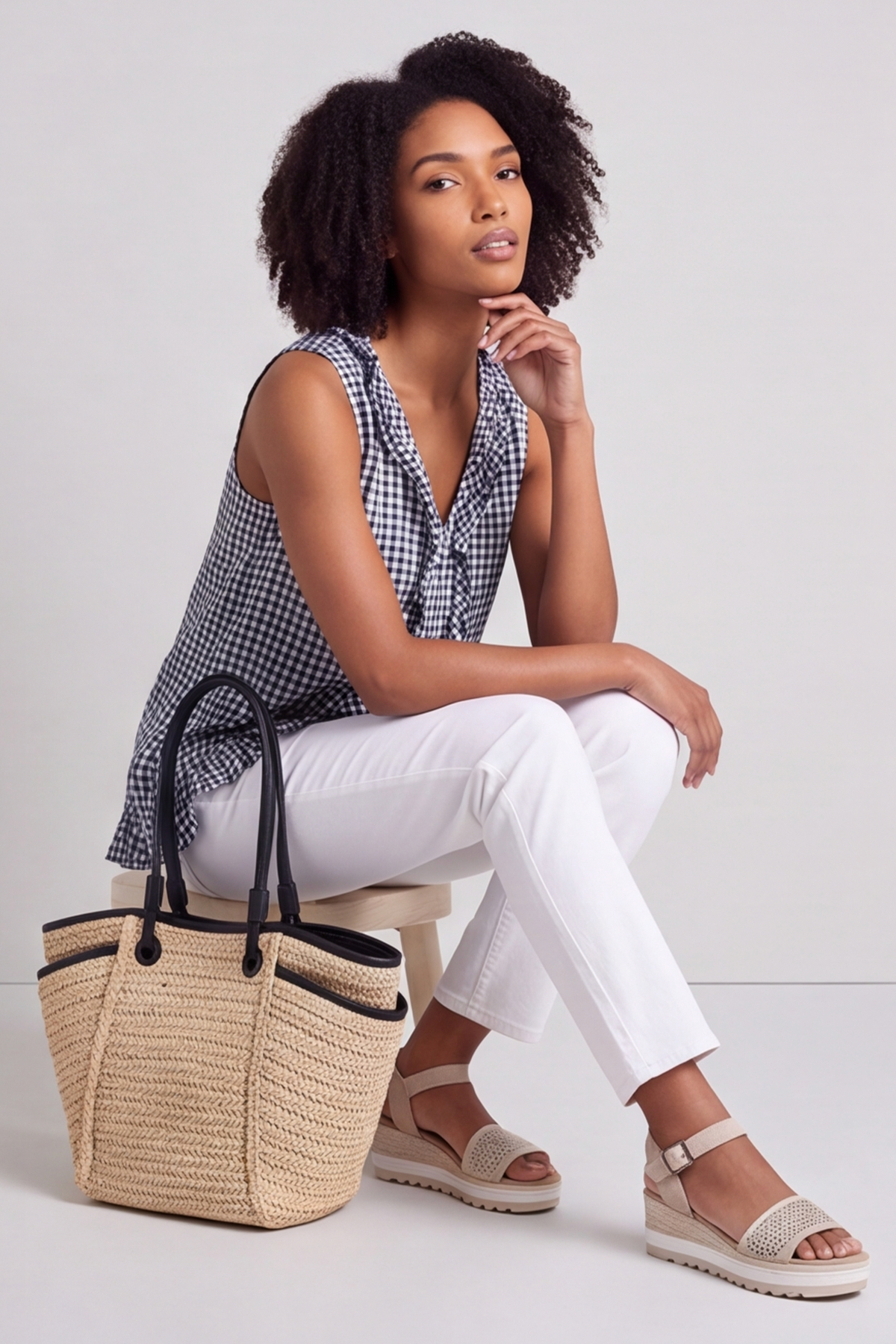 Astrid Gingham Vest Top Navy