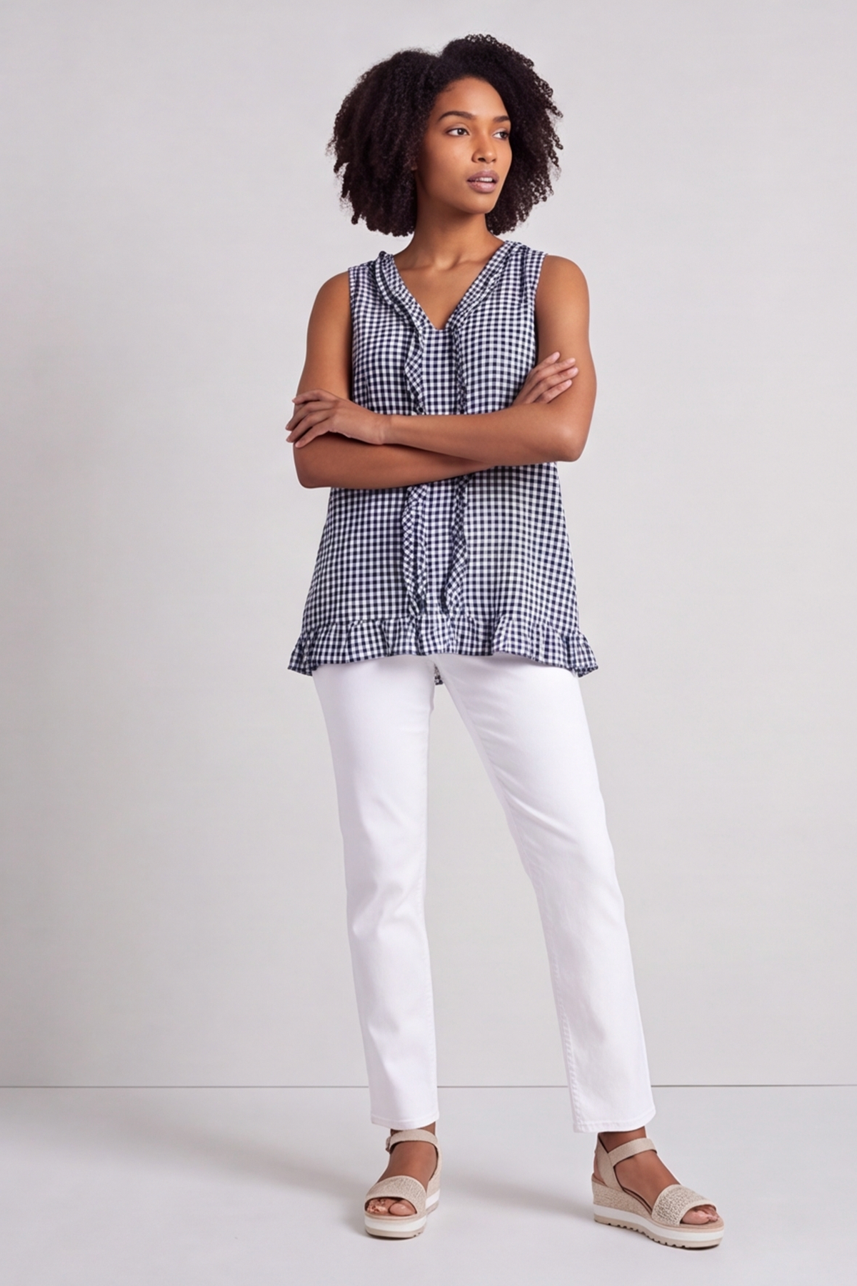 Astrid Gingham Vest Top Navy