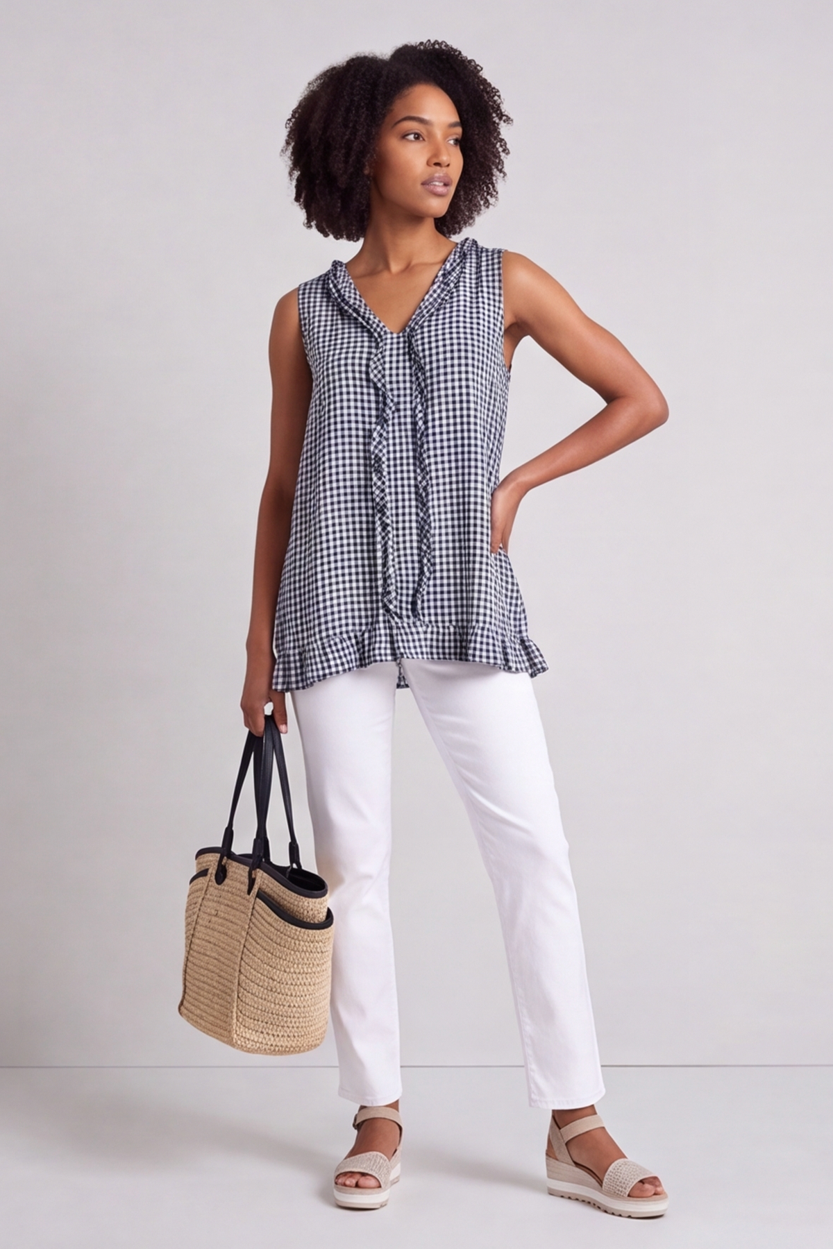 Astrid Gingham Vest Top Navy