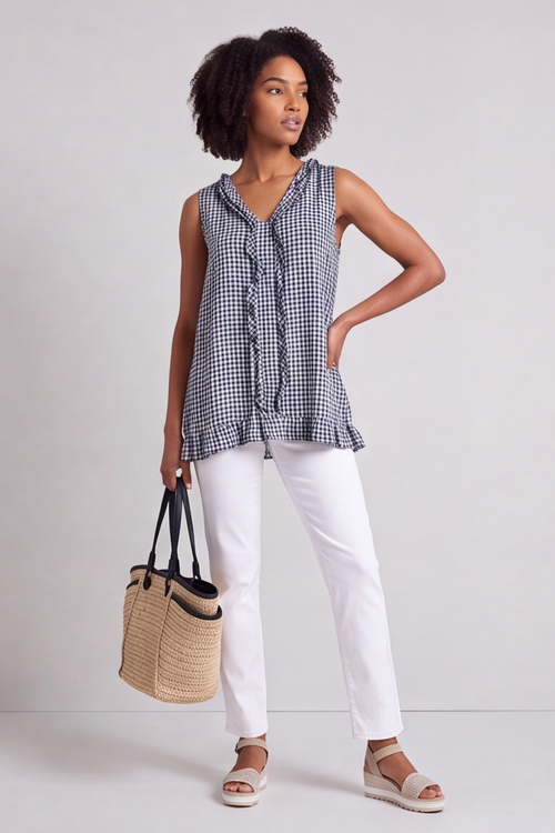 Astrid Gingham Vest Top Navy - Image 2