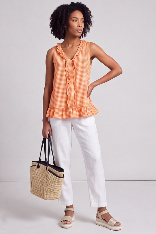 Astrid Gingham Vest Top Orange - Image 2