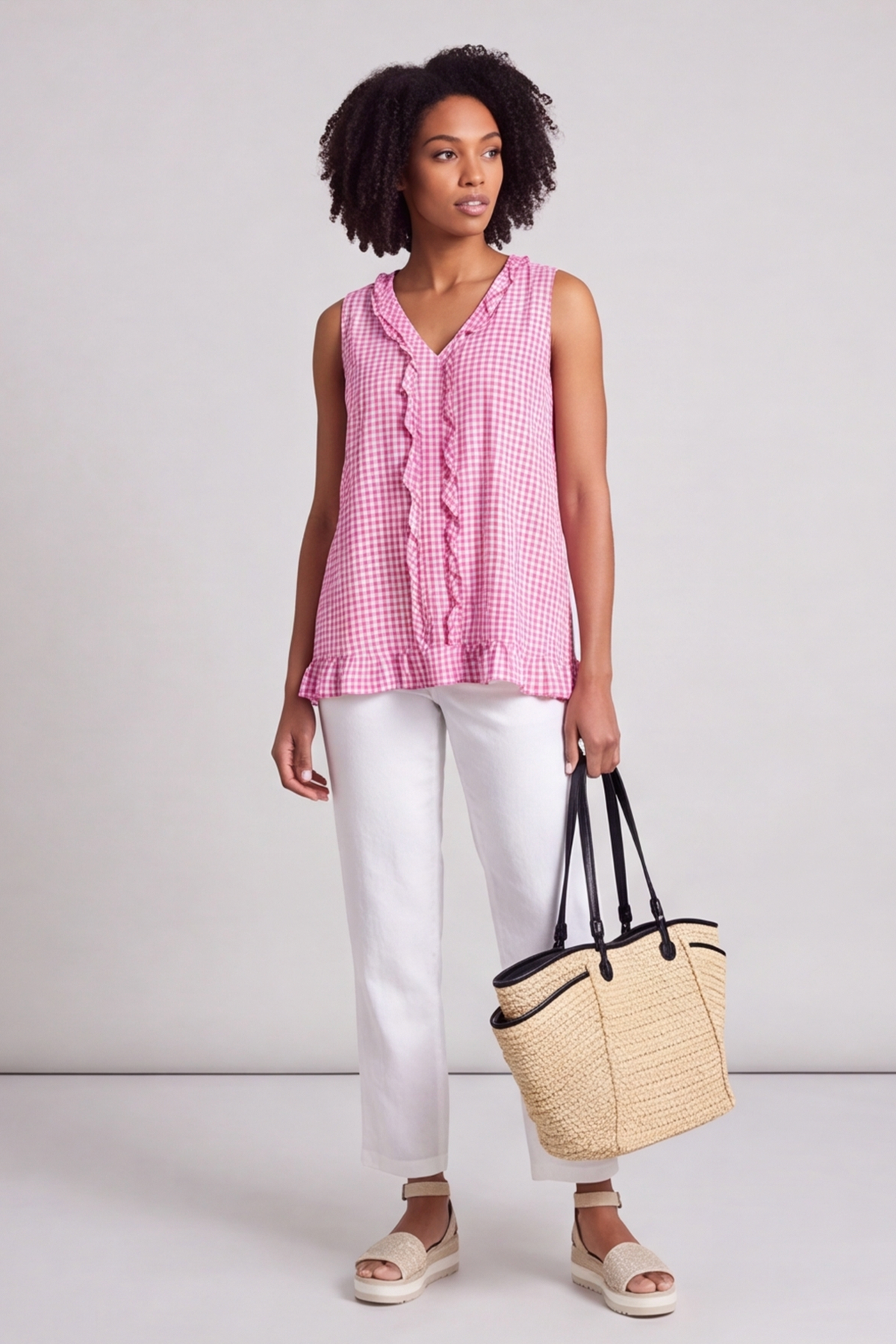 Astrid Gingham Vest Top Fuchsia