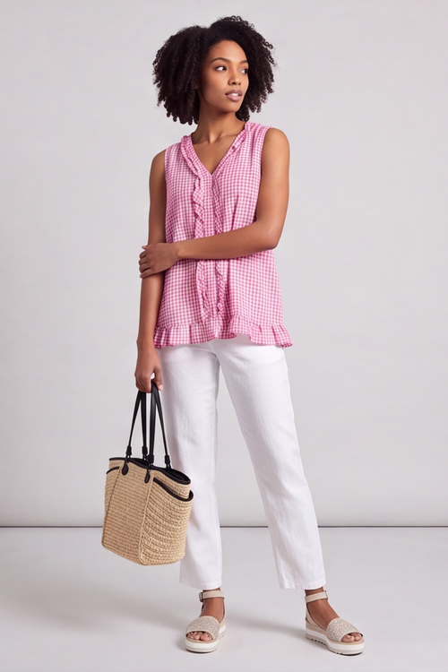 Astrid Gingham Vest Top Fuchsia - Image 6