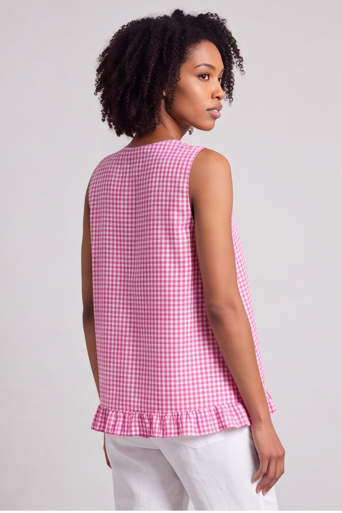 Astrid Gingham Vest Top Fuchsia