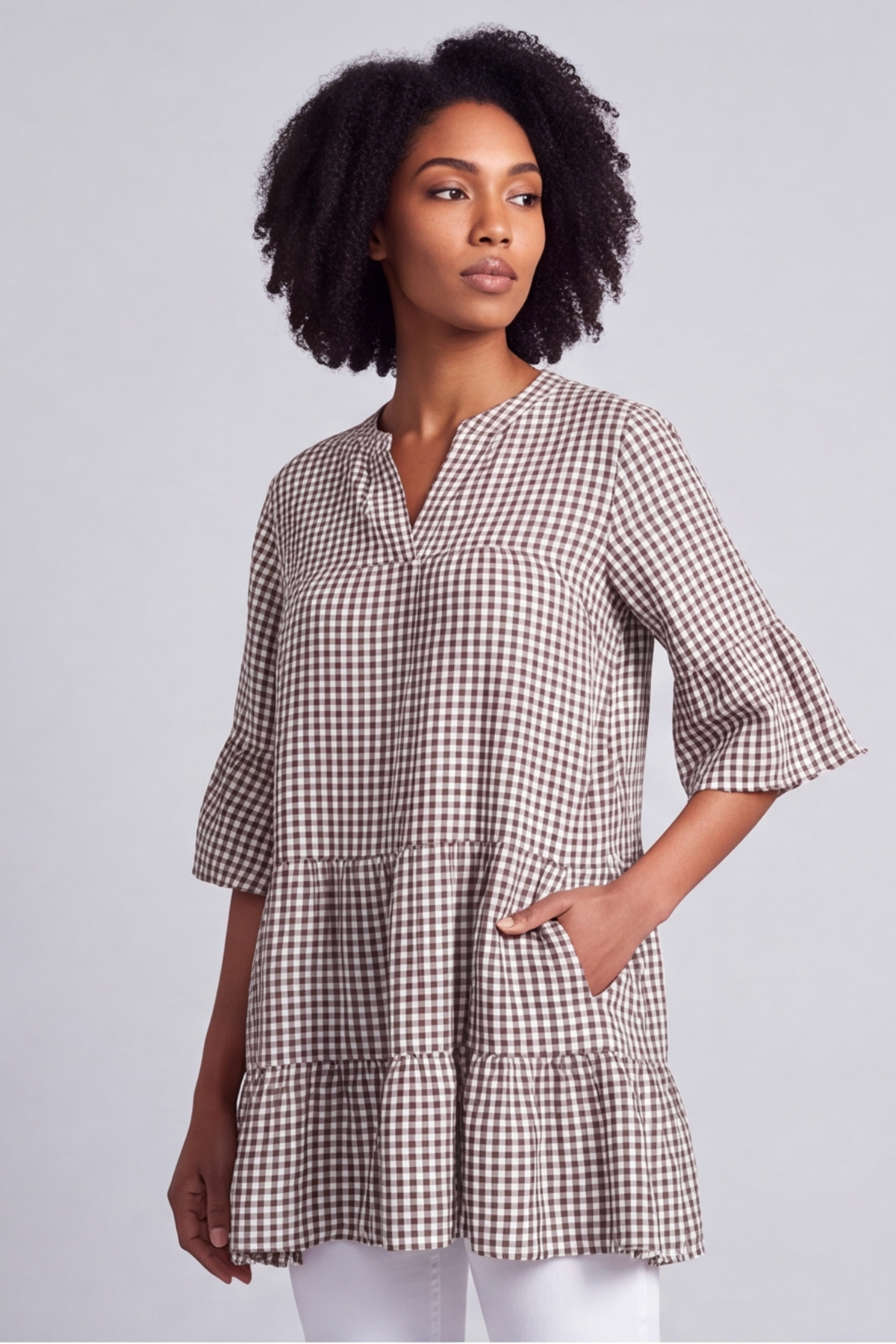 Aurelia Gingham Cotton Top Cocoa