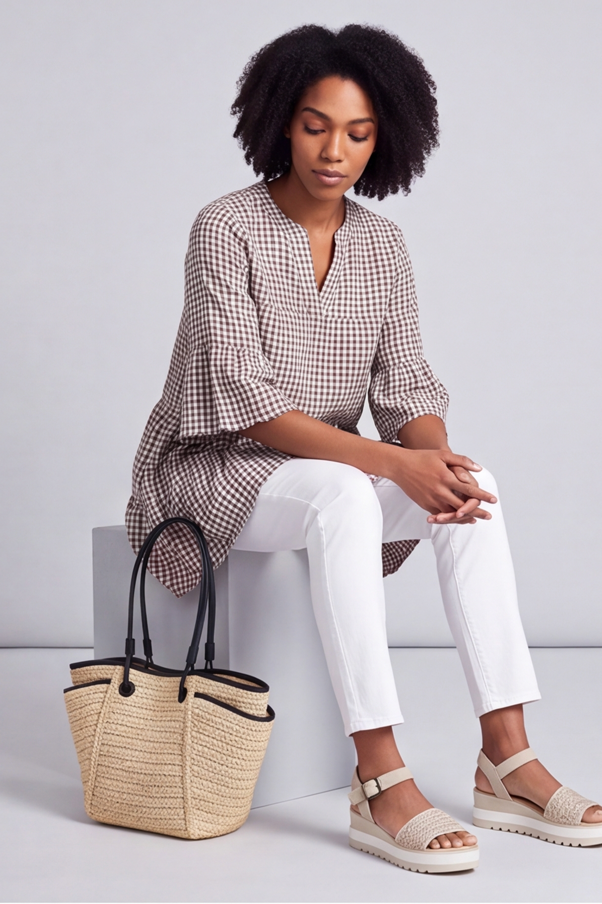 Aurelia Gingham Cotton Top Cocoa