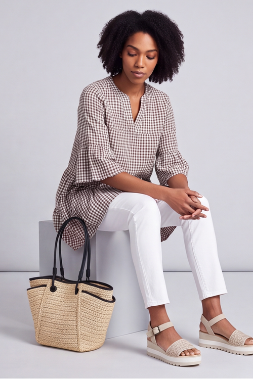 Aurelia Gingham Cotton Top Cocoa - Image 3
