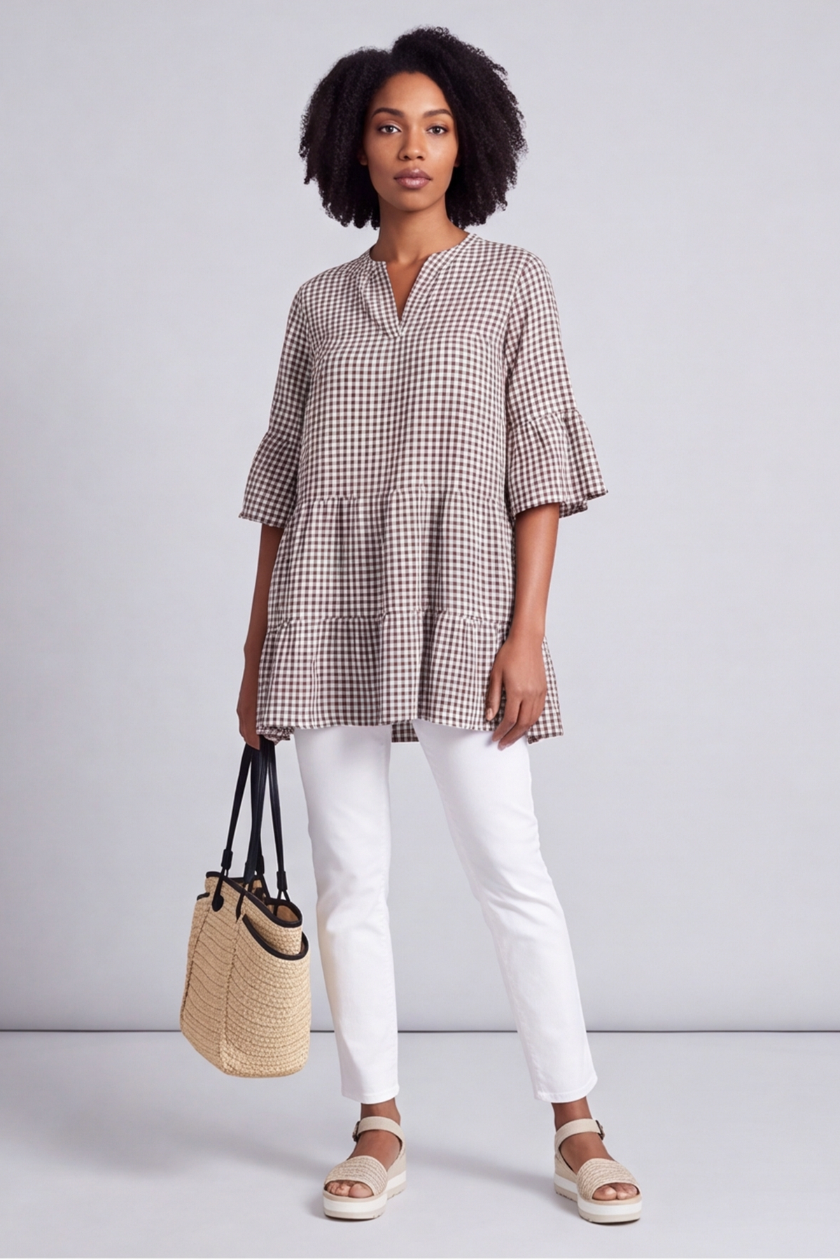 Aurelia Gingham Cotton Top Cocoa