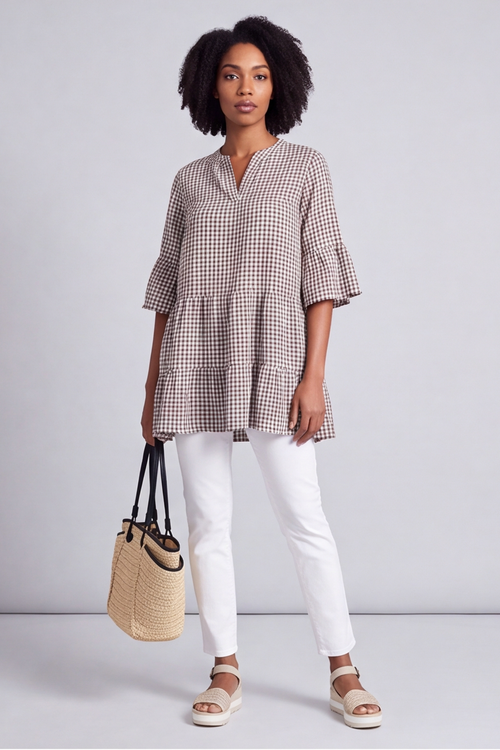 Aurelia Gingham Cotton Top Cocoa - Image 4