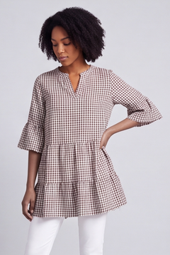 Aurelia Gingham Cotton Top Cocoa