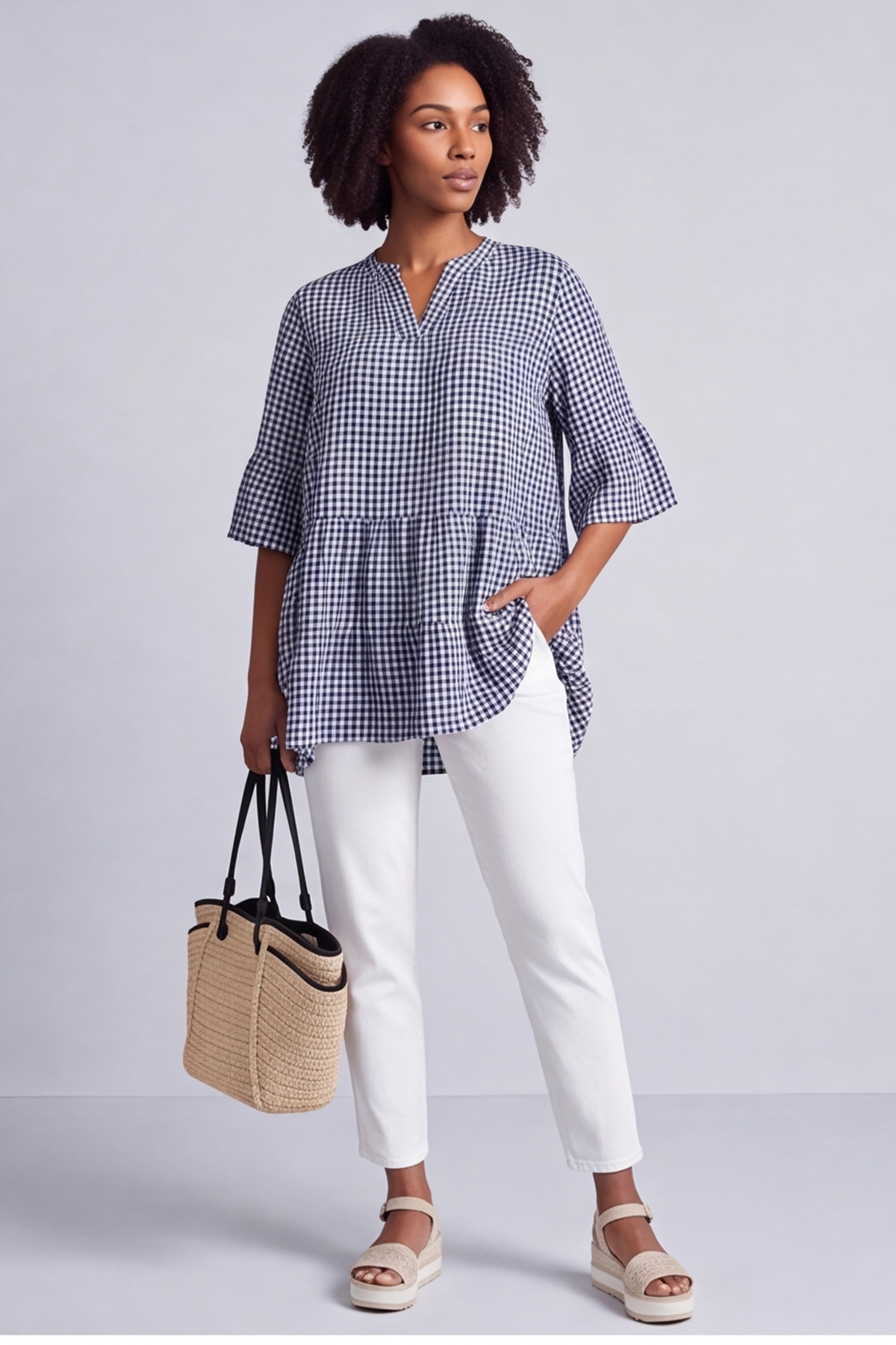 Aurelia Gingham Cotton Top Navy