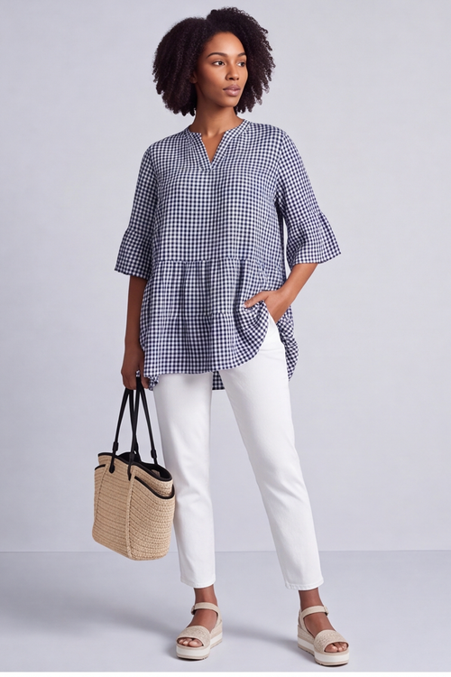 Aurelia Gingham Cotton Top Navy - Image 3