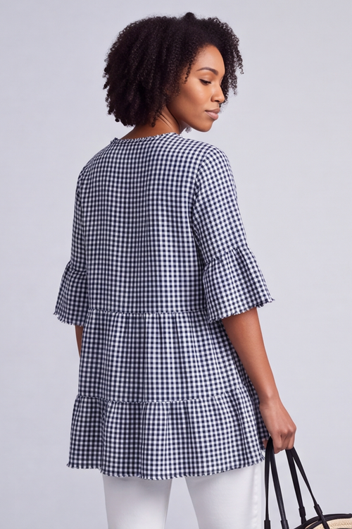 Aurelia Gingham Cotton Top Navy - Image 4