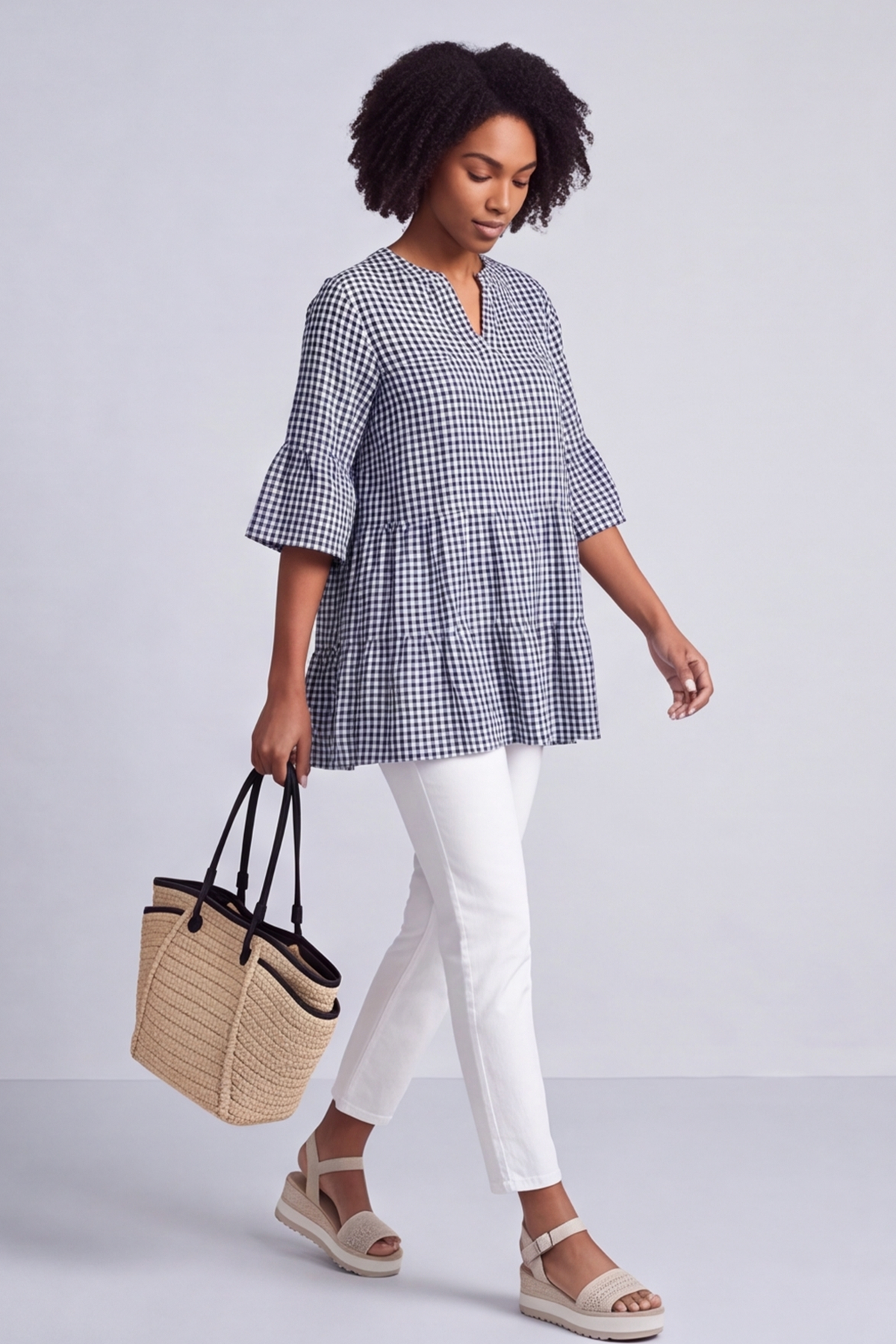 Aurelia Gingham Cotton Top Navy