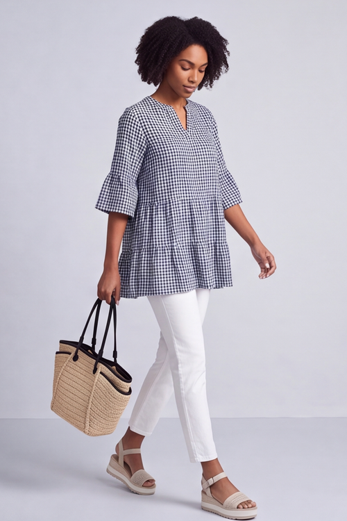 Aurelia Gingham Cotton Top Navy - Image 5
