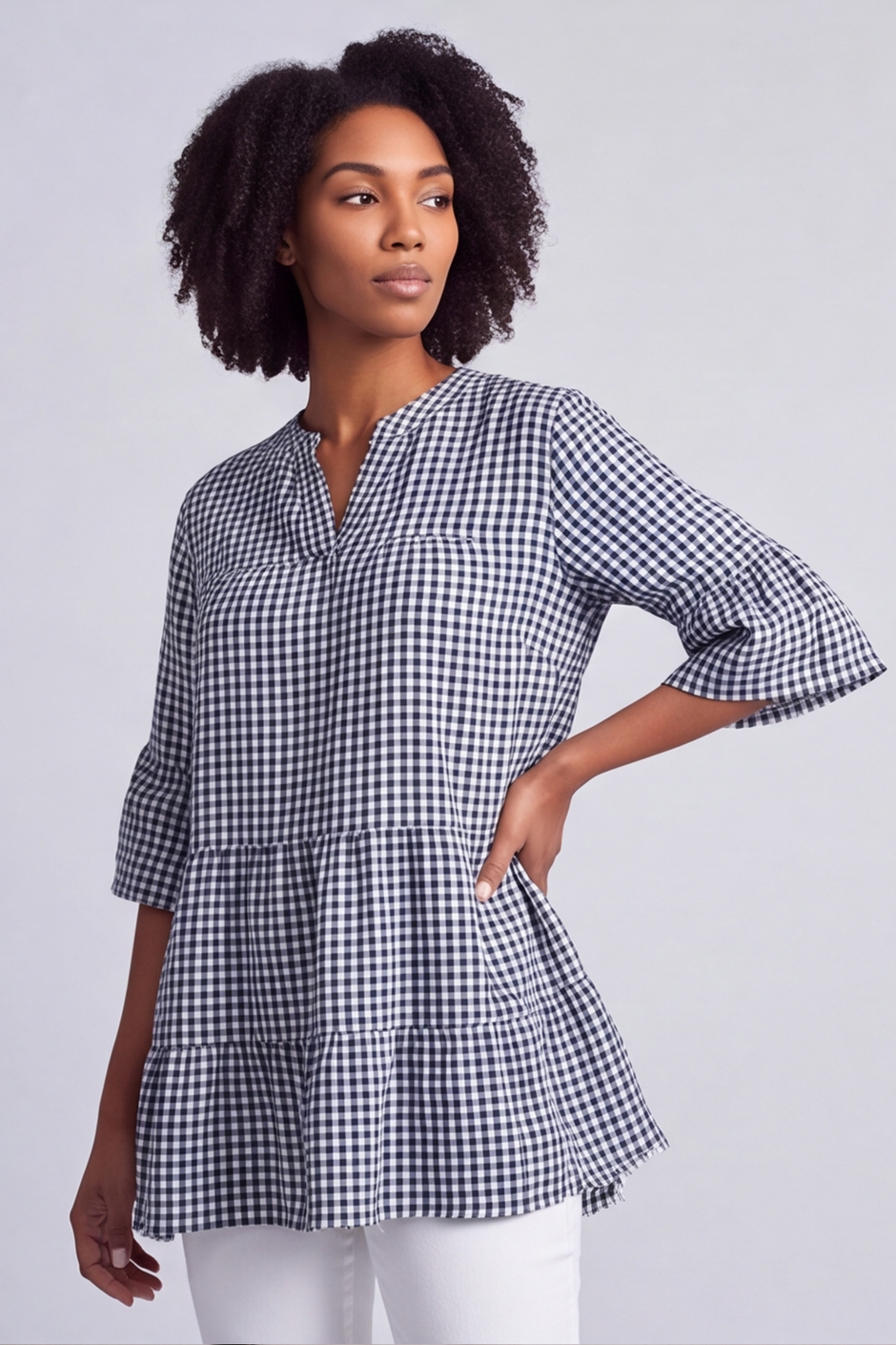 Aurelia Gingham Cotton Top Navy