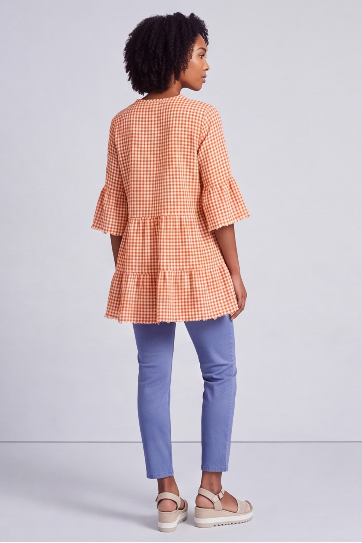 Aurelia Gingham Cotton Top Orange