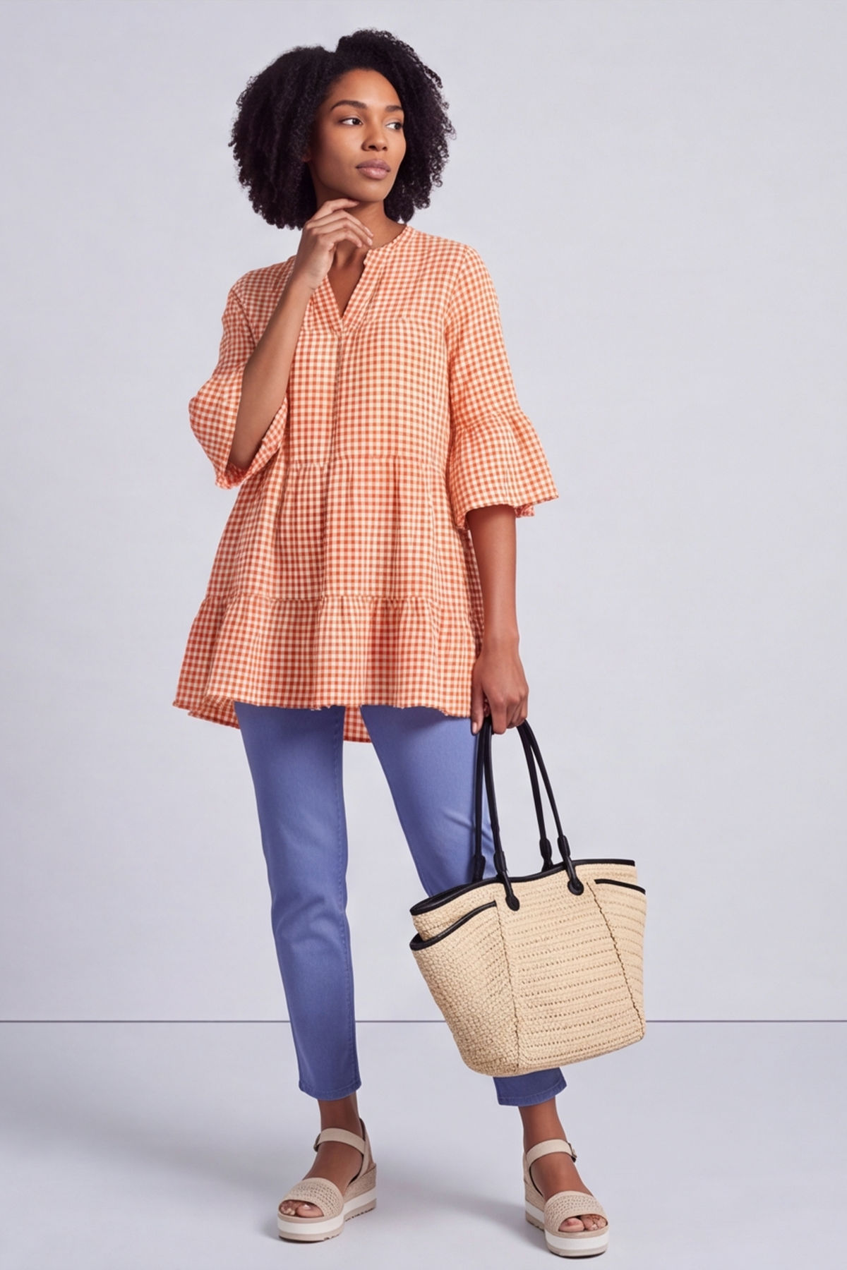 Aurelia Gingham Cotton Top Orange
